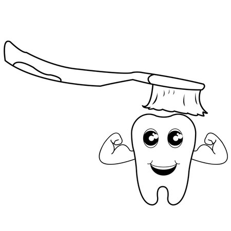 brushing teeth outline vectorのイラスト素材