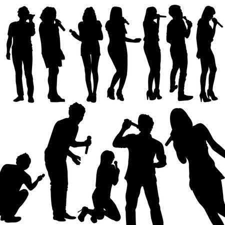  singers silhouette set vectorのイラスト素材