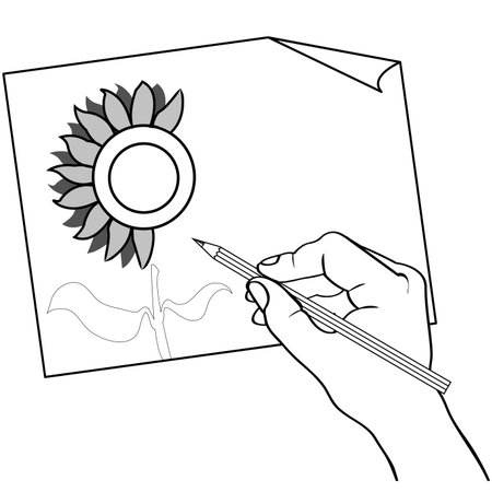 hand holding color pencil drawing  outline vectorのイラスト素材