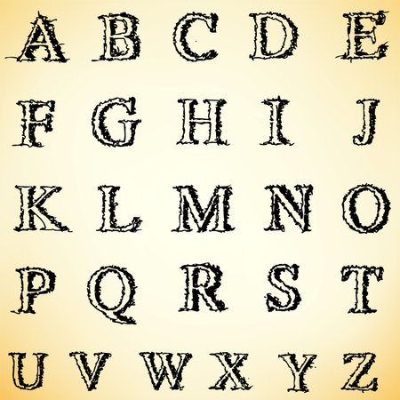 grunge alphabet freehand font のイラスト素材