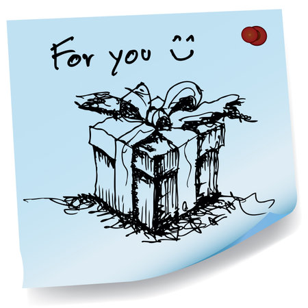 sketch drawing of gift  on sticky  paperのイラスト素材