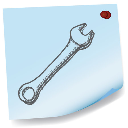 drawing of wrench on sticky paper vectorのイラスト素材