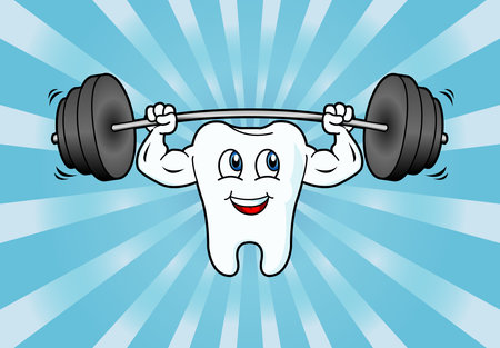 Cartoon Tooth Character Lifting Weightsのイラスト素材
