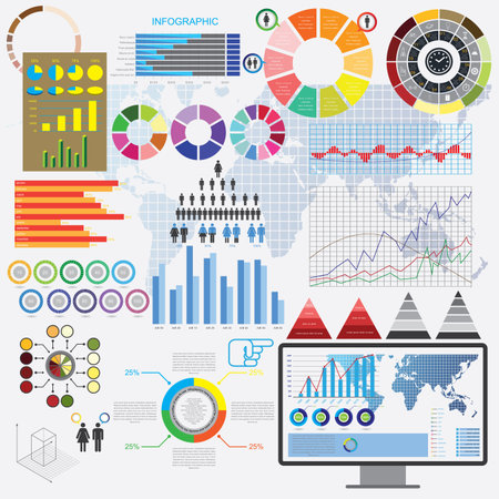Big set of  flat devices with infographic elements EPS10.のイラスト素材