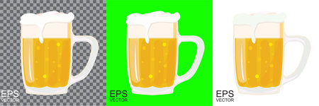 Glass of beer on transparent background white background green screen background vectorのイラスト素材