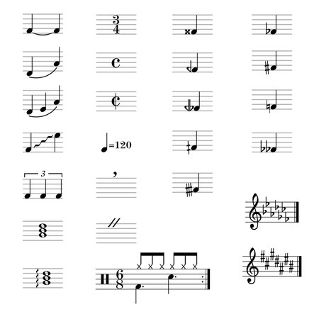 set of musical symbols , notes and rests , Elements of musical symbols, icons and annotations.のイラスト素材