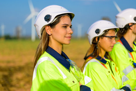 Renewable energy engineer working on wind turbineの写真素材