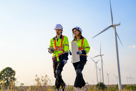 Renewable energy engineer working on wind turbine