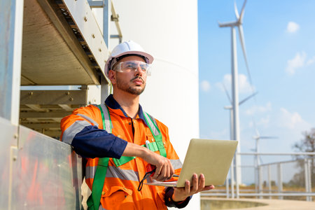 Renewable energy engineer working on wind turbine