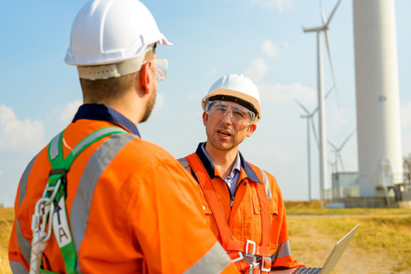 Renewable energy engineer working on wind turbine