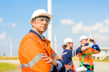 Renewable energy engineer working on wind turbine