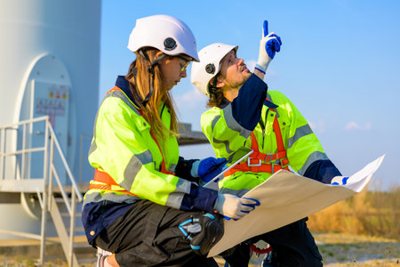 Renewable energy engineer working on wind turbine