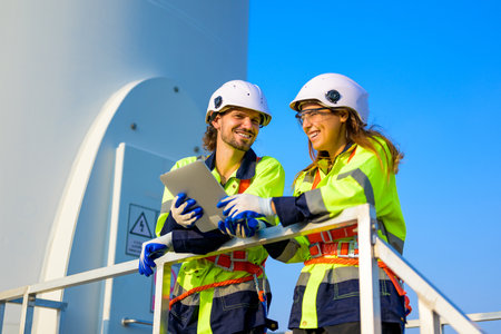 Renewable energy engineer working on wind turbine