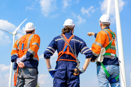 Renewable energy engineer working on wind turbine