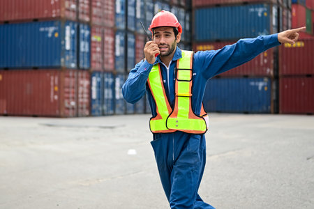 Warehouse engineer working at container yardの写真素材