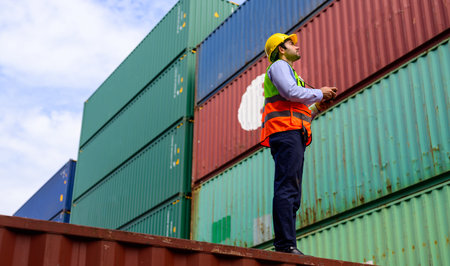 Warehouse engineer working at container yard
