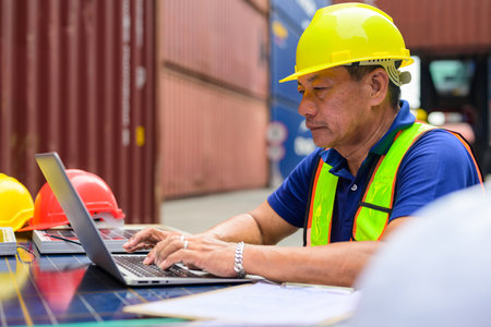 Warehouse engineer working at container yardの写真素材