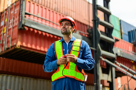 Warehouse engineer working at container yardの写真素材