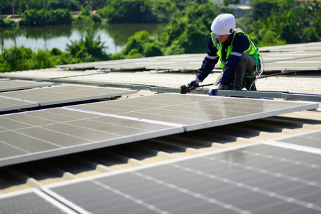 Professional engineer technician with safety helmet checking system