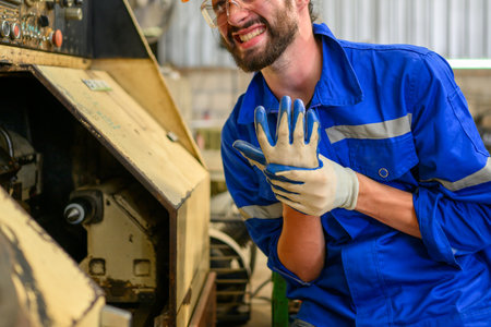 Engineer worker with accident at factory