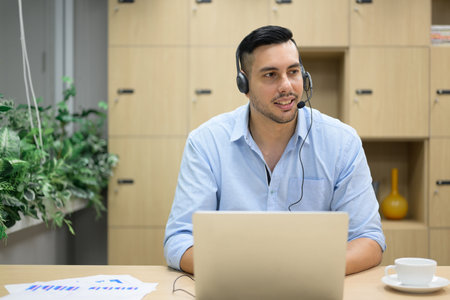 Smart businessman working in office, Male manager using laptop working