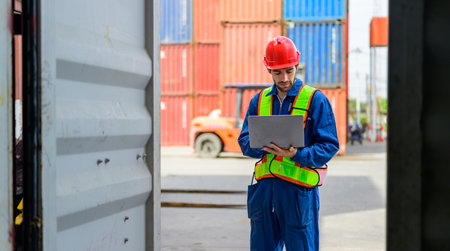 Warehouse engineer working at container yardの写真素材