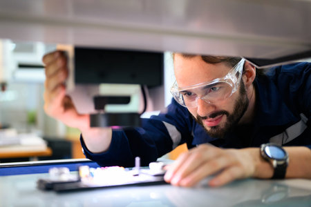 Quality control engineer specialist checking and inspecting circuit board