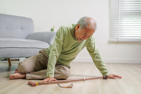 Elderly people accident slip and fall, Accident of senior slip and fall to floorの写真素材