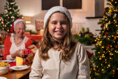 People with red hat wearing Christmas clothes theme