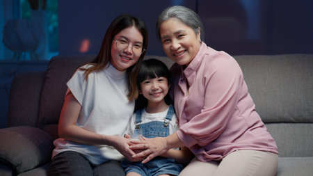 Family looking at camera posing with beautiful smile