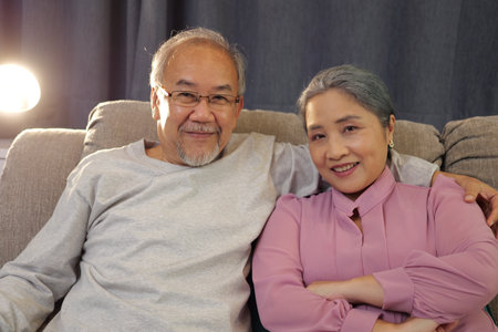Portrait Senior couple smile to camera, front view