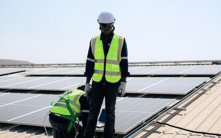Professional engineer technician with safety helmet checking system