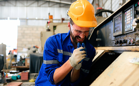 Engineer worker with accident at factory