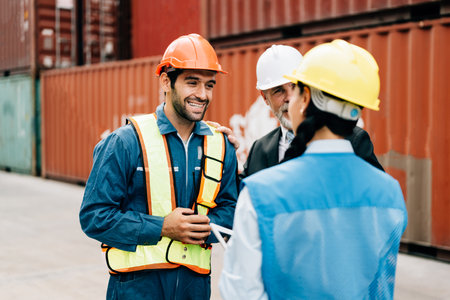 Warehouse engineer worker working at industrial container yardの写真素材
