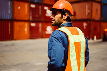 Warehouse engineer worker working at industrial container yard