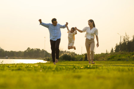 Family enjoying with outdoor activities travel trip on vacationの写真素材
