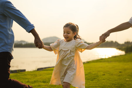 Family enjoying with outdoor activities travel trip on vacationの写真素材