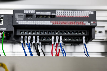 Electrical circuit in electrical control cabinet at industrial factory