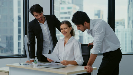 Business officer with teamwork brainstorming and talking at officeの写真素材