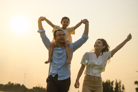 Family enjoying with outdoor activities travel trip on vacationの写真素材
