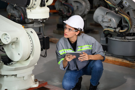 Maintenance engineer worker working with robotic machine automation