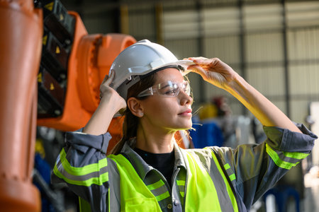 Maintenance engineer worker working with robotic machine automation