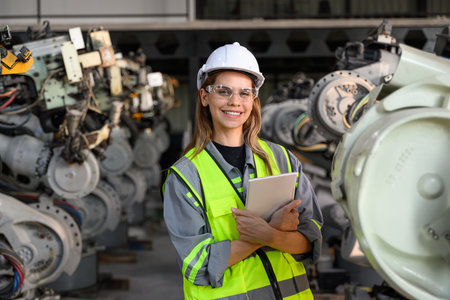Maintenance engineer worker working with robotic machine automation