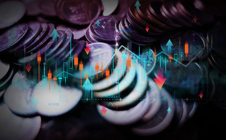 Stack of coins with graph chart growth up, Business marketingの写真素材