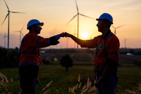 Renewable energy engineer working on wind turbineの写真素材