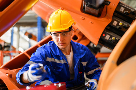 Industrial engineer foreman with hard working at industrial plantの写真素材