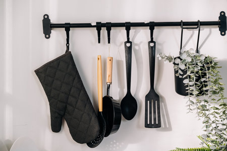 Kitchen equipment for food making, Modern kitchen with kitchenwareの写真素材