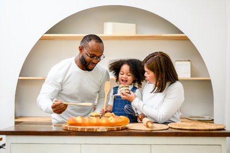 Happy family spending time together at homeの写真素材