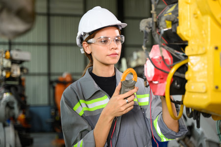 Maintenance engineer worker working with robotic machine automationの写真素材