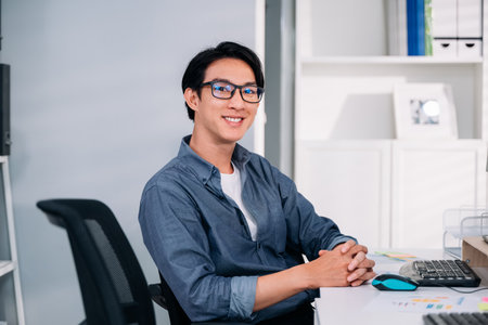 Portrait of happy business people working at modern office